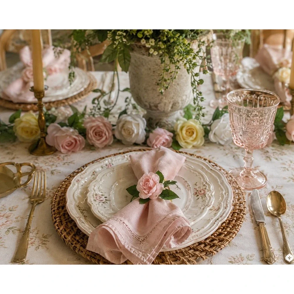 Vintage Rose Napkin Rings Set Of 6‎ Cottagecore Shabby Chic Floral Decor